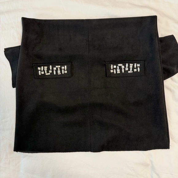 Zara Black Faux Suede Embellished Pocket Mini Dress | Size Small | Detail Shift - Picture 10 of 10
